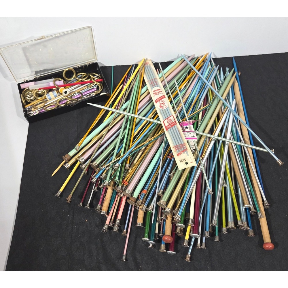 Vintage Knitting Needle Lot Boye Susan Bates Hero Aluminum Wood Accessories